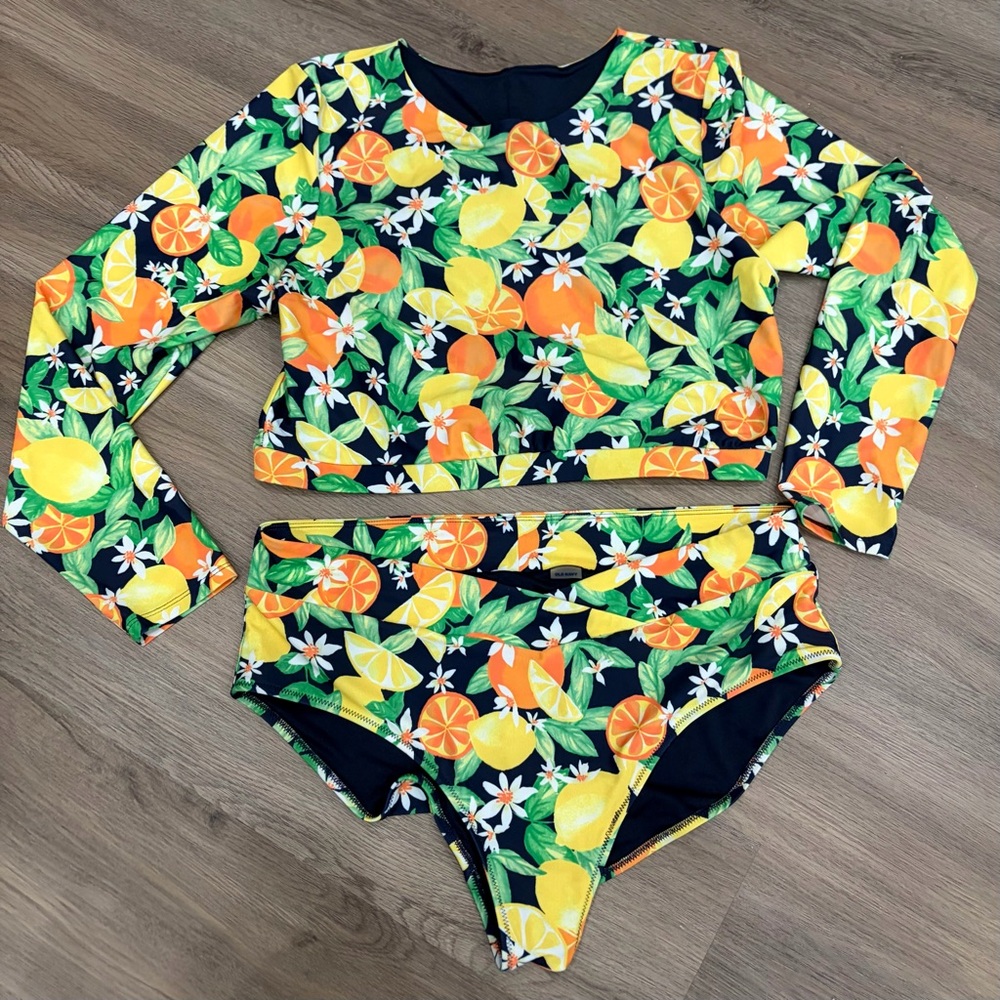 Tropical Fruit Swim Set - navy blue, yellow, orange, green